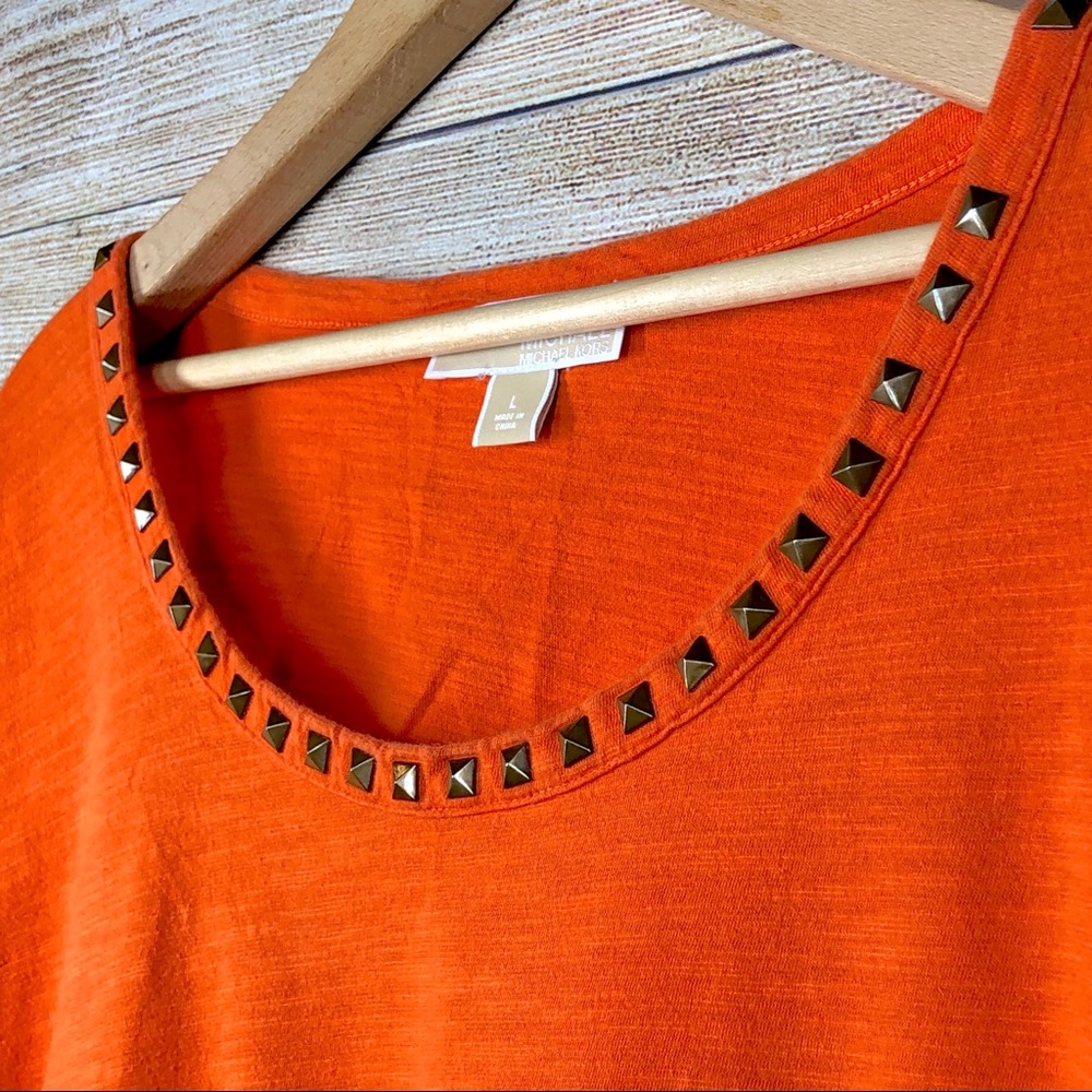 Michael Kors Short Sleeve Orange Blouse Shirt Sz L - Picture 2 of 6